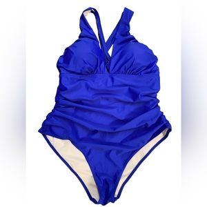 YOUDIAN modest Royal blue one piece swimsuit adjustable cross back straps XL NWT